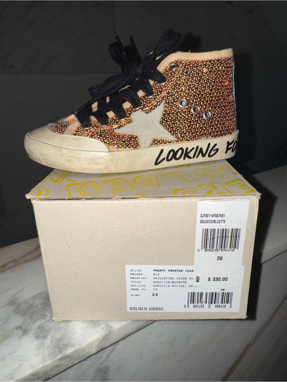 Golden Goose Kids High-Top Sneakers in Gold and Black